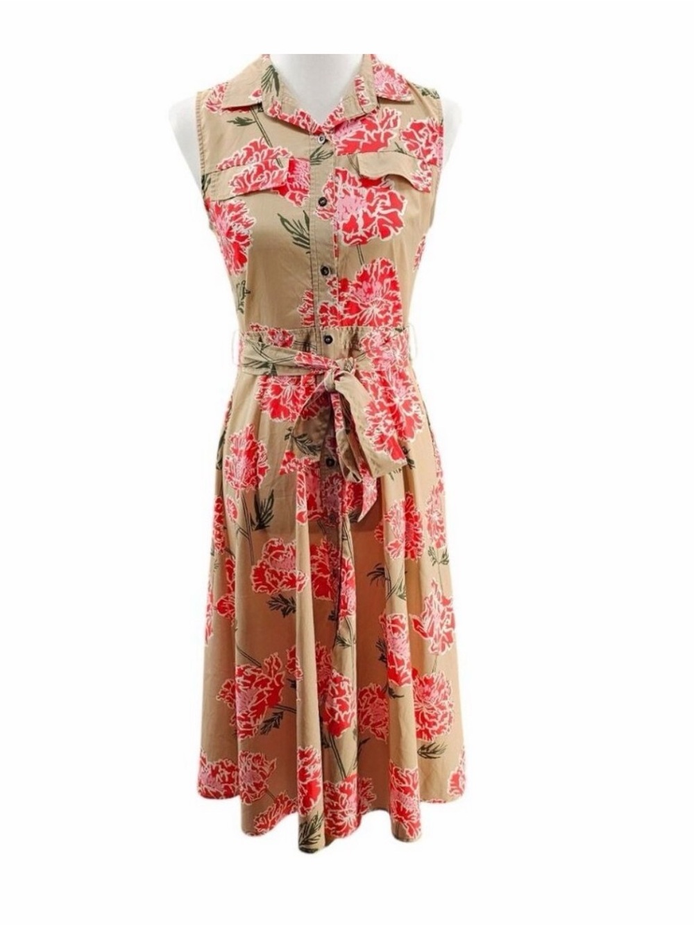 Banana Republic Sleeveless Floral Button Front Waist Tie Midi Dress Size 0